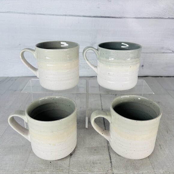 Baum Brothers HEARTH Seafoam Sponge Speckle Beige 15oz Stoneware Cups Mugs Set 4 - Picture 5 of 16